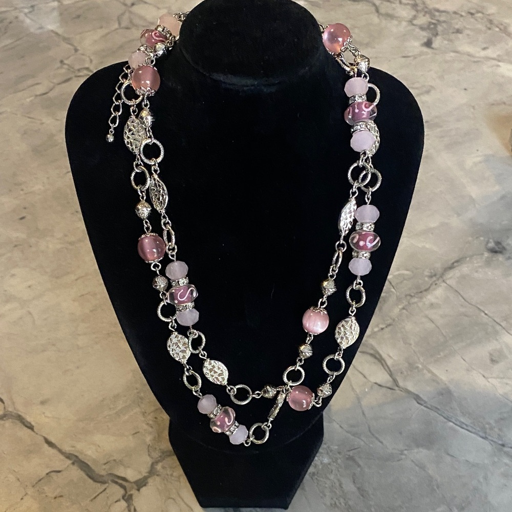Premier Designs Pink and Silver Double-Strand Necklace